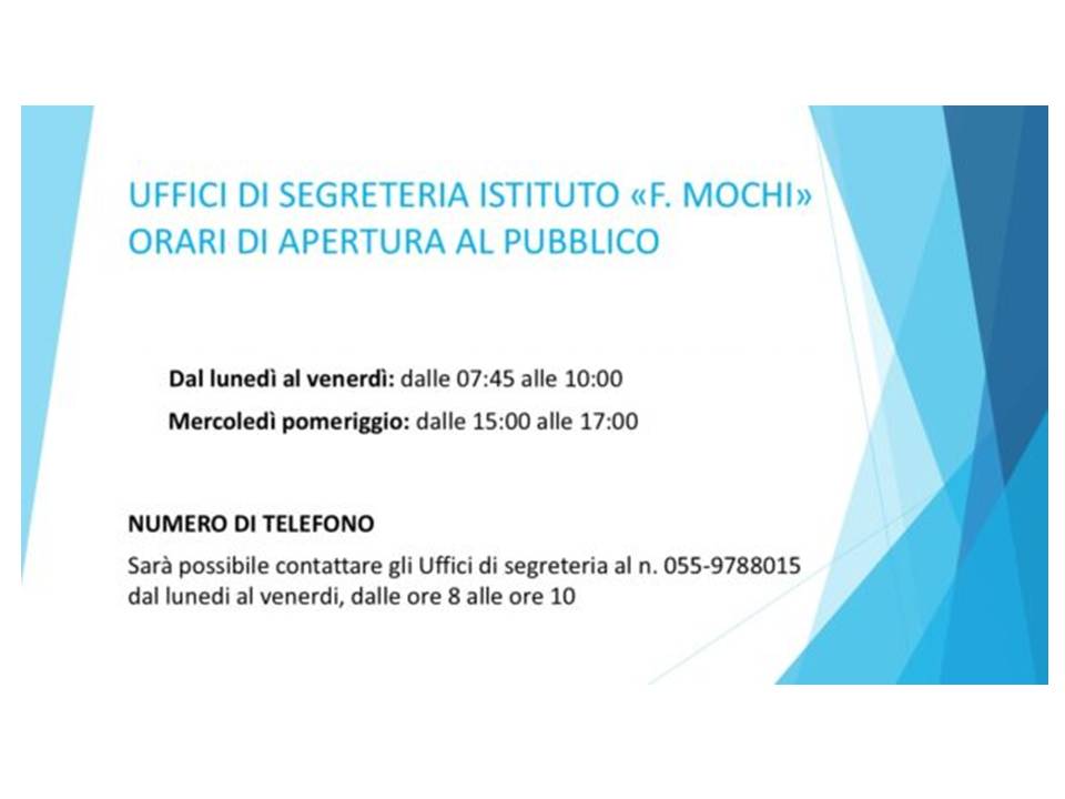 Uffici di segreteria - Orari di apertura al pubblico
